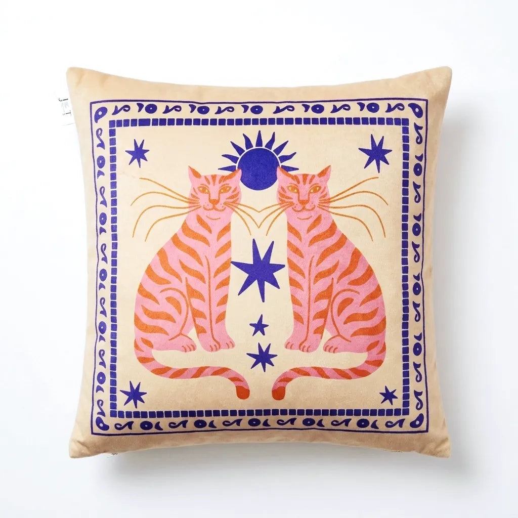 Cosmic Felines – Premium Velvet Cushion Cover (16x16)