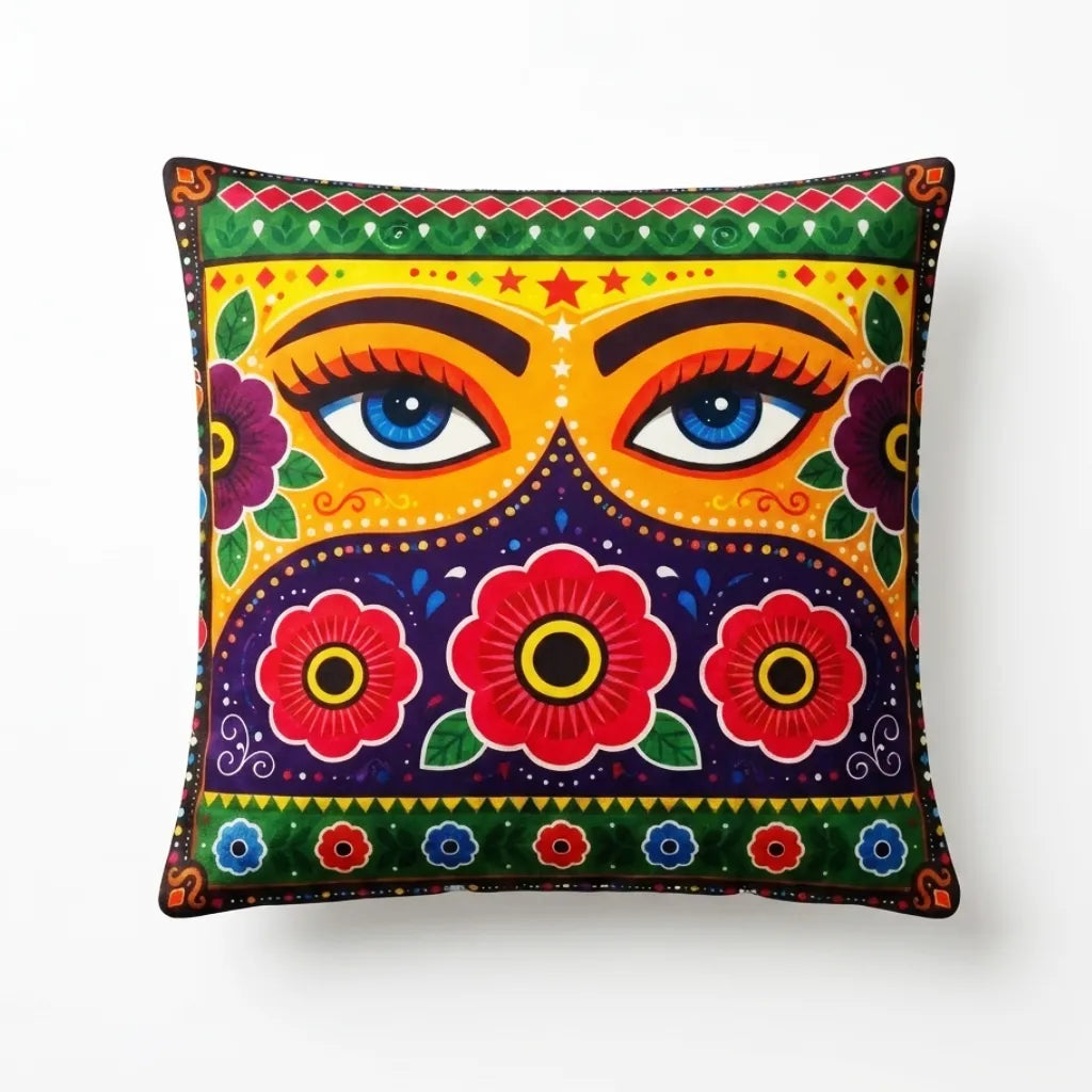 Truck Art Eyes – Premium Velvet Suede Cushion Cover (16x16)