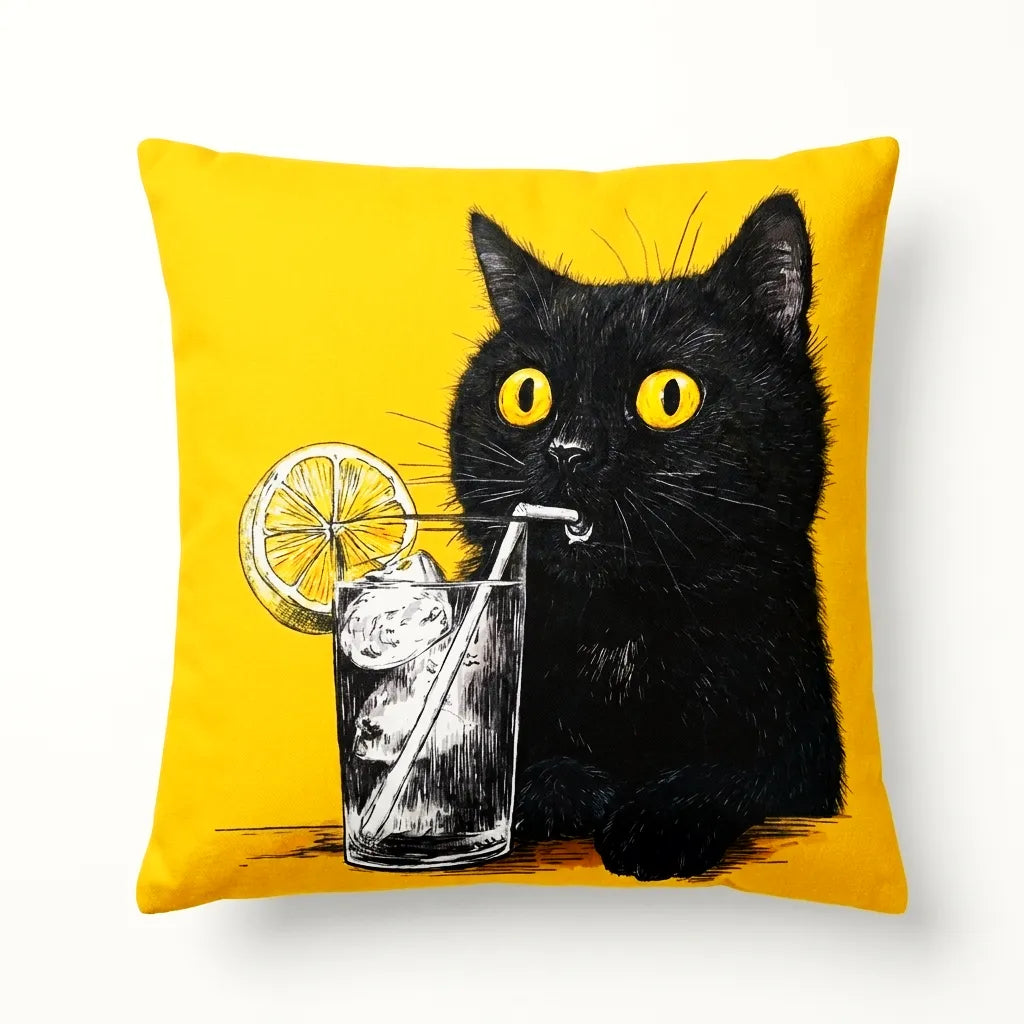 Lemonade Cat – Premium Velvet Cushion Cover (16x16)