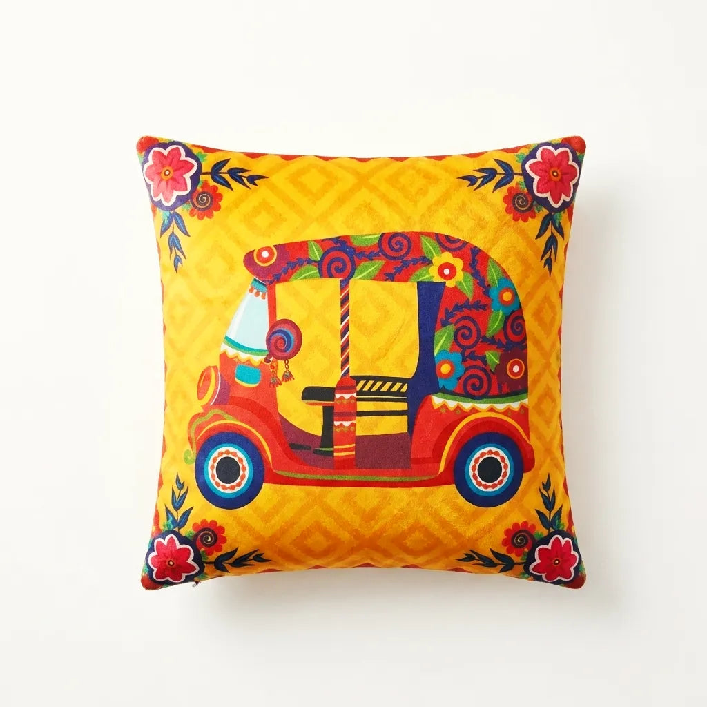 Boho Rickshaw – Premium Velvet Cushion Cover (16x16)