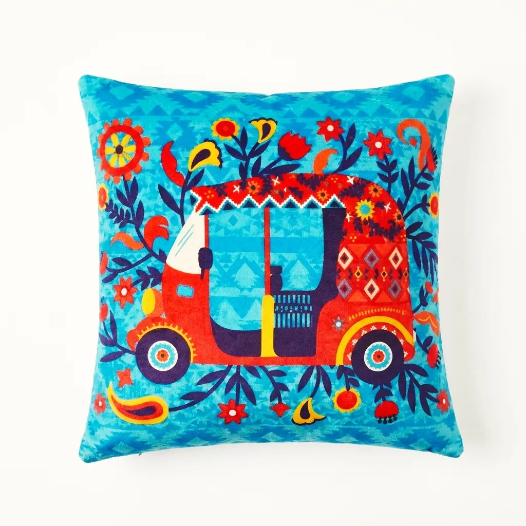 Boho Rickshaw – Premium Velvet Cushion Cover (16x16)