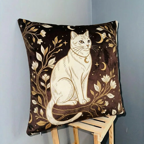 Celestial Cat – Premium Velvet Cushion Cover (16x16)