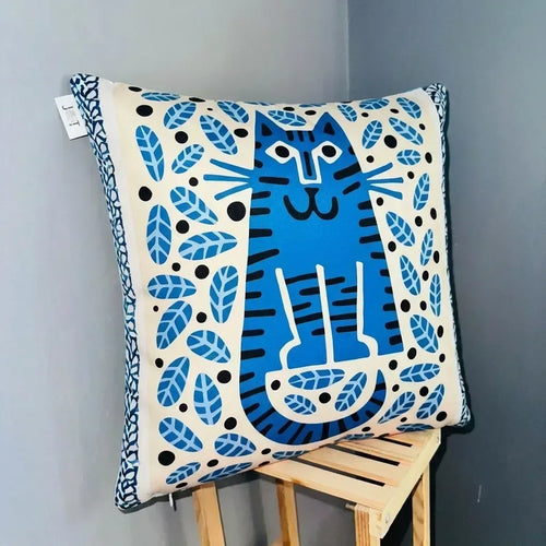 Cobalt Cat - Premium Suede Cushion Cover (16x16)