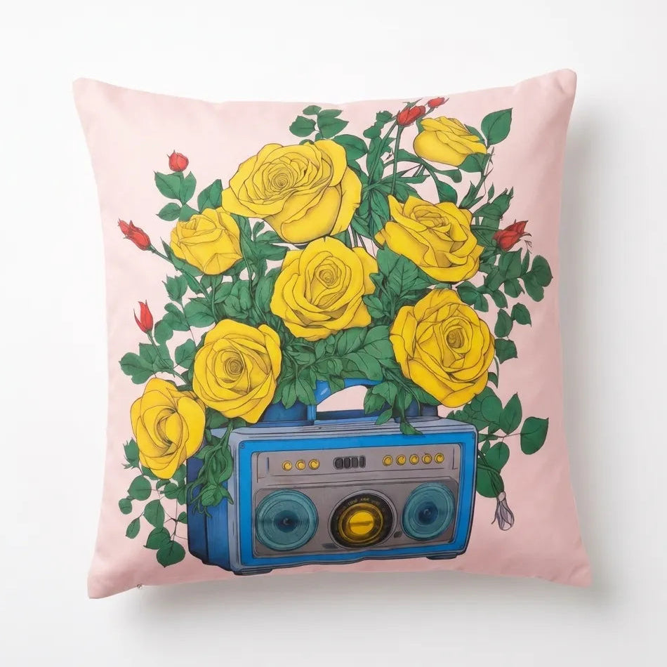 Retro Rhythm – Premium Suede Cushion Cover (16x16)