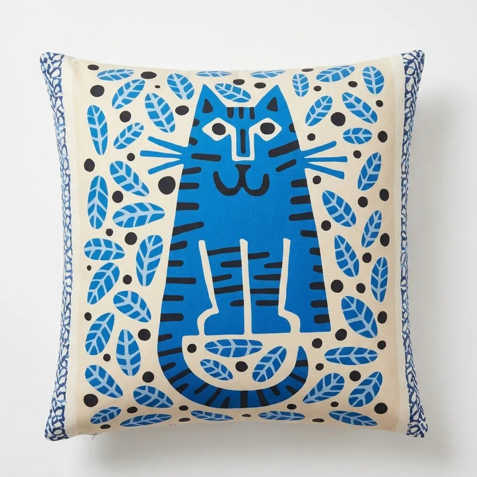 Cobalt Cat - Premium Suede Cushion Cover (16x16)