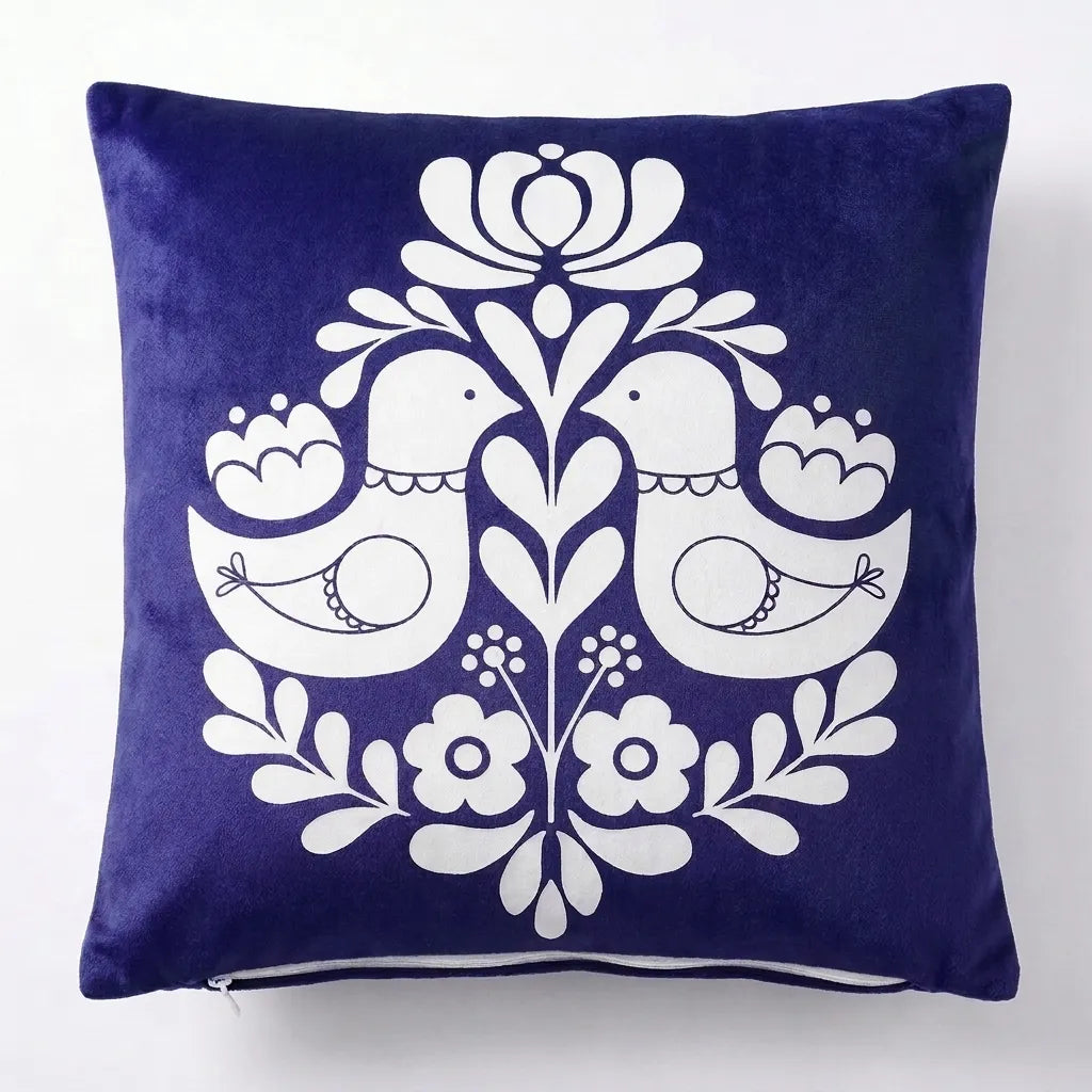 Indigo Folk – Premium Suede Cushion Cover (16x16)