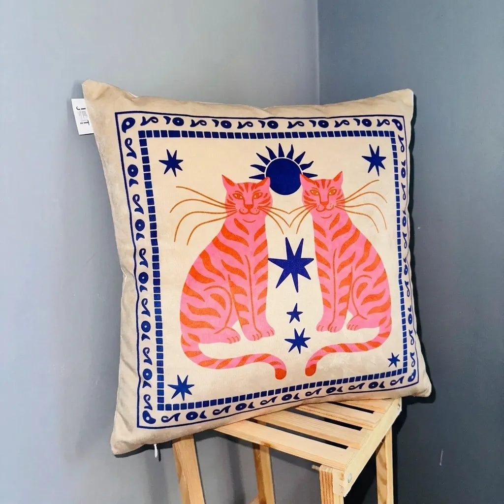 Cosmic Felines – Premium Velvet Cushion Cover (16x16)