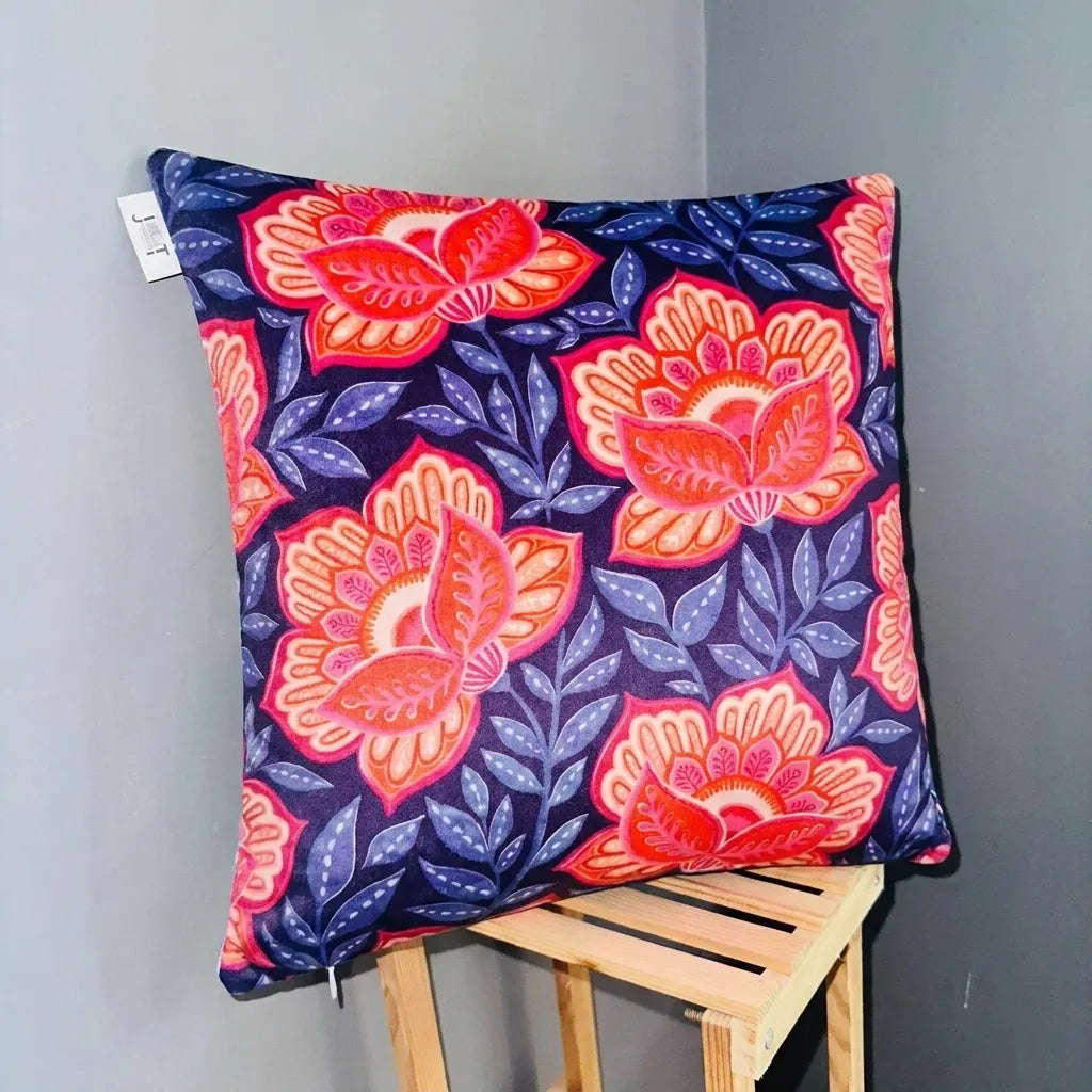 Coral Lotus – Premium Velvet Cushion Cover (16x16)