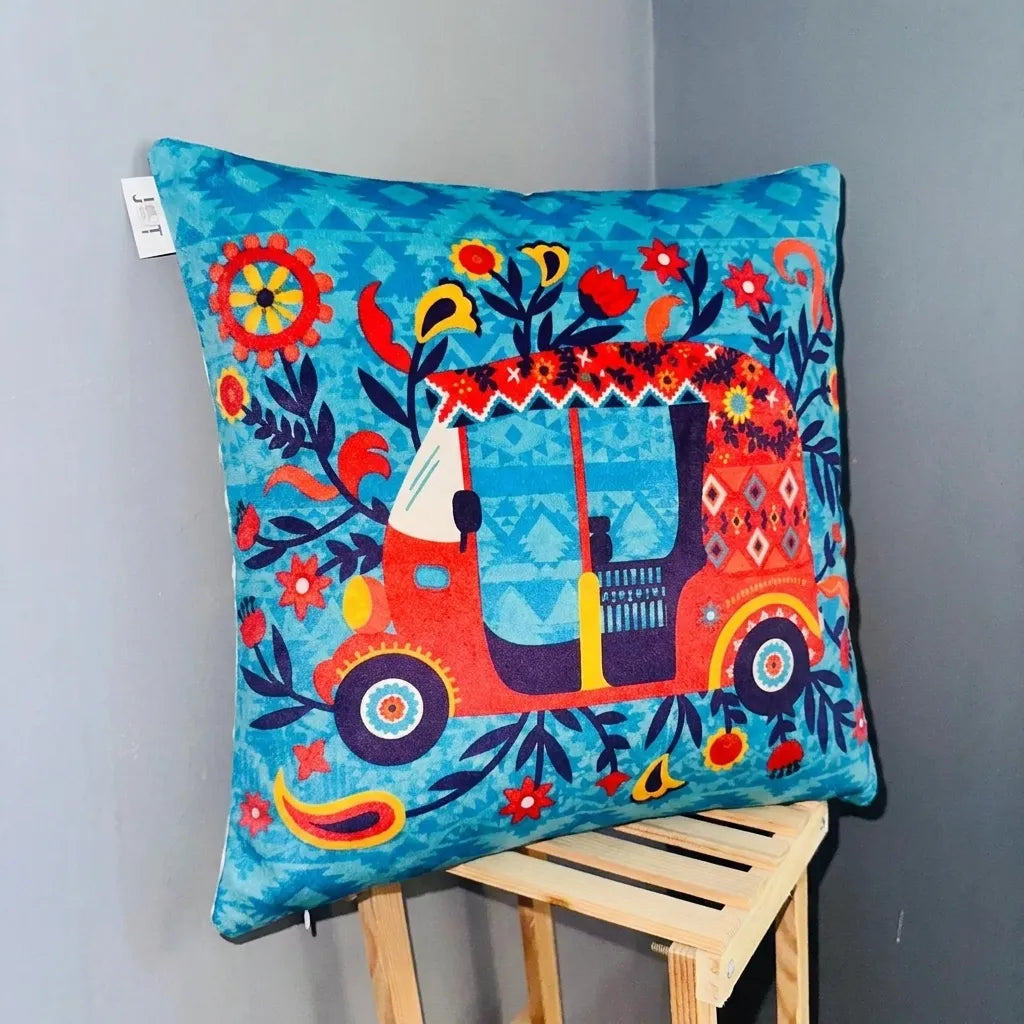 Boho Rickshaw – Premium Velvet Cushion Cover (16x16)