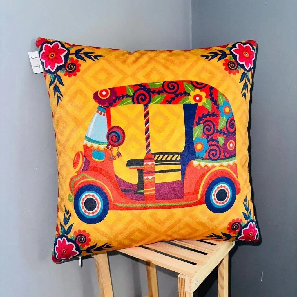 Boho Rickshaw – Premium Velvet Cushion Cover (16x16)