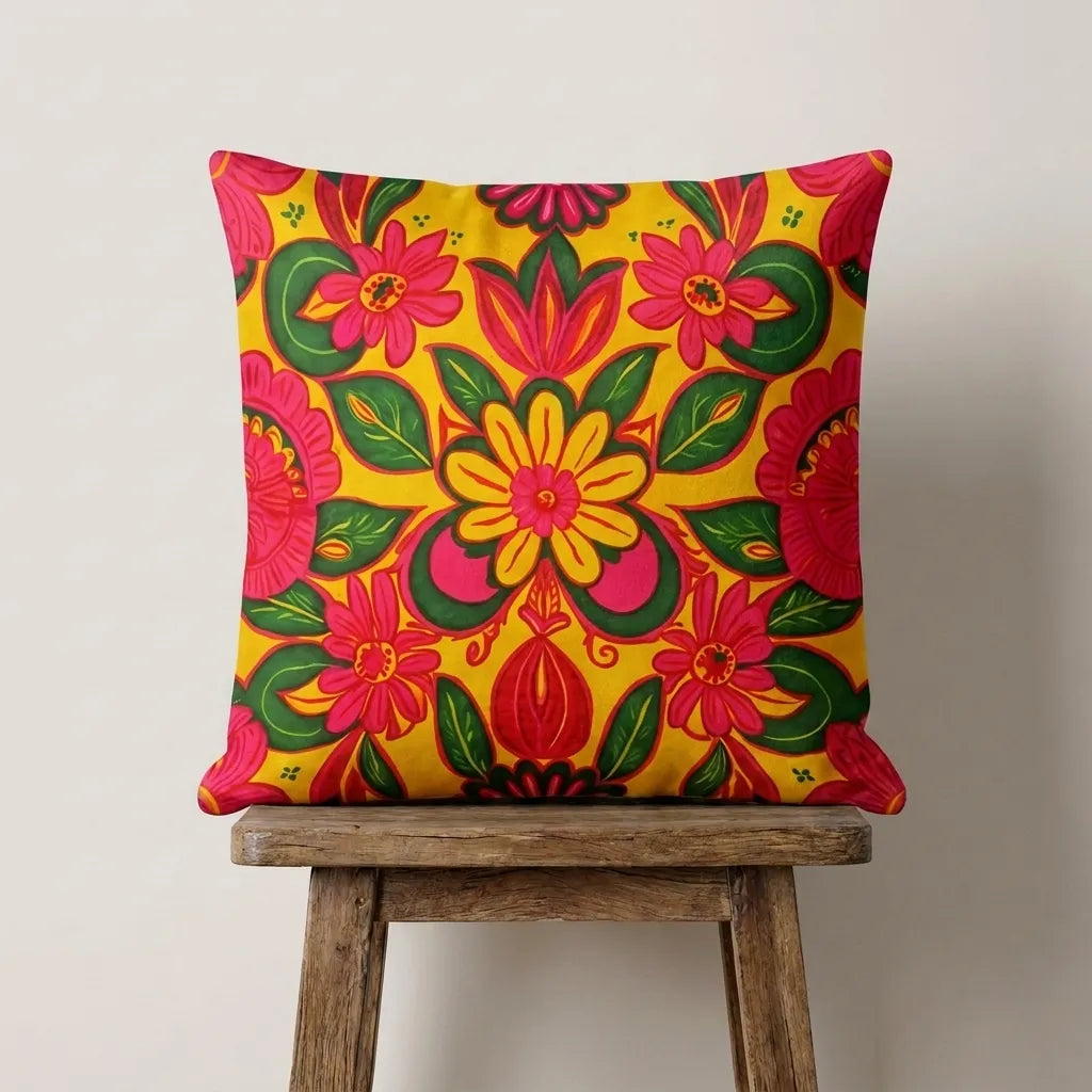 Marigold Bloom – Premium Velvet Suede Cushion Cover (16x16)