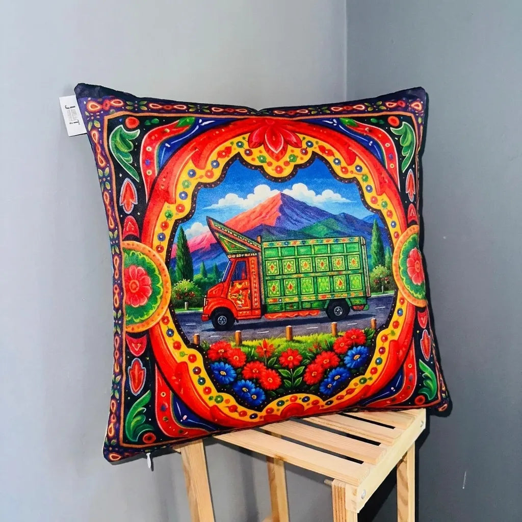 Truck Art Journey – Premium Velvet Suede Cushion Cover (16x16)