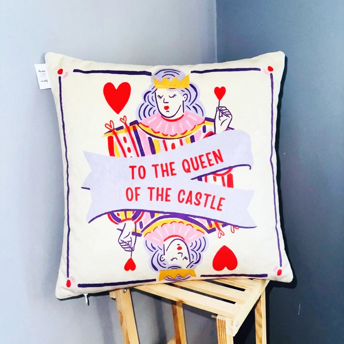 Queen of Hearts – Premium Velvet Suede Cushion Cover (16x16)
