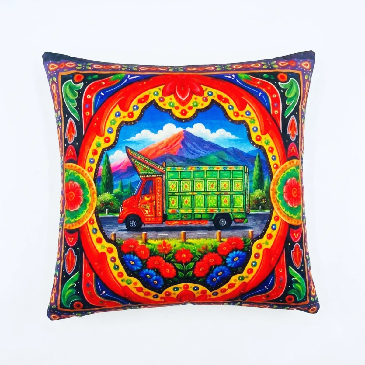 Truck Art Journey – Premium Velvet Suede Cushion Cover (16x16)
