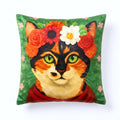 Flower Crown Cat – Premium Velvet Suede Cushion Cover (18x18)