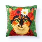 Flower Crown Cat – Premium Velvet Suede Cushion Cover (18x18)