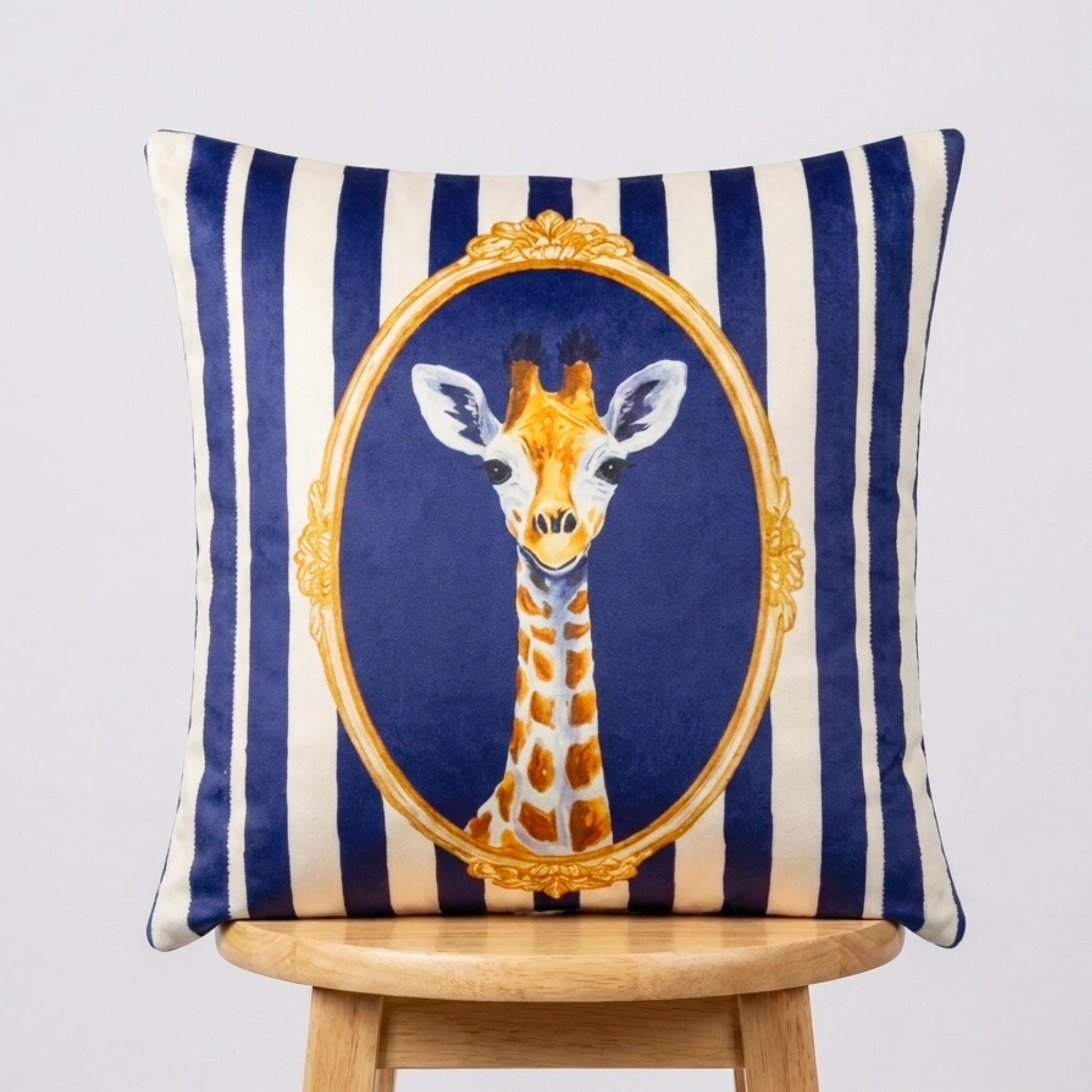 Regal Giraffe – Premium Velvet Suede Cushion Cover (18x18)