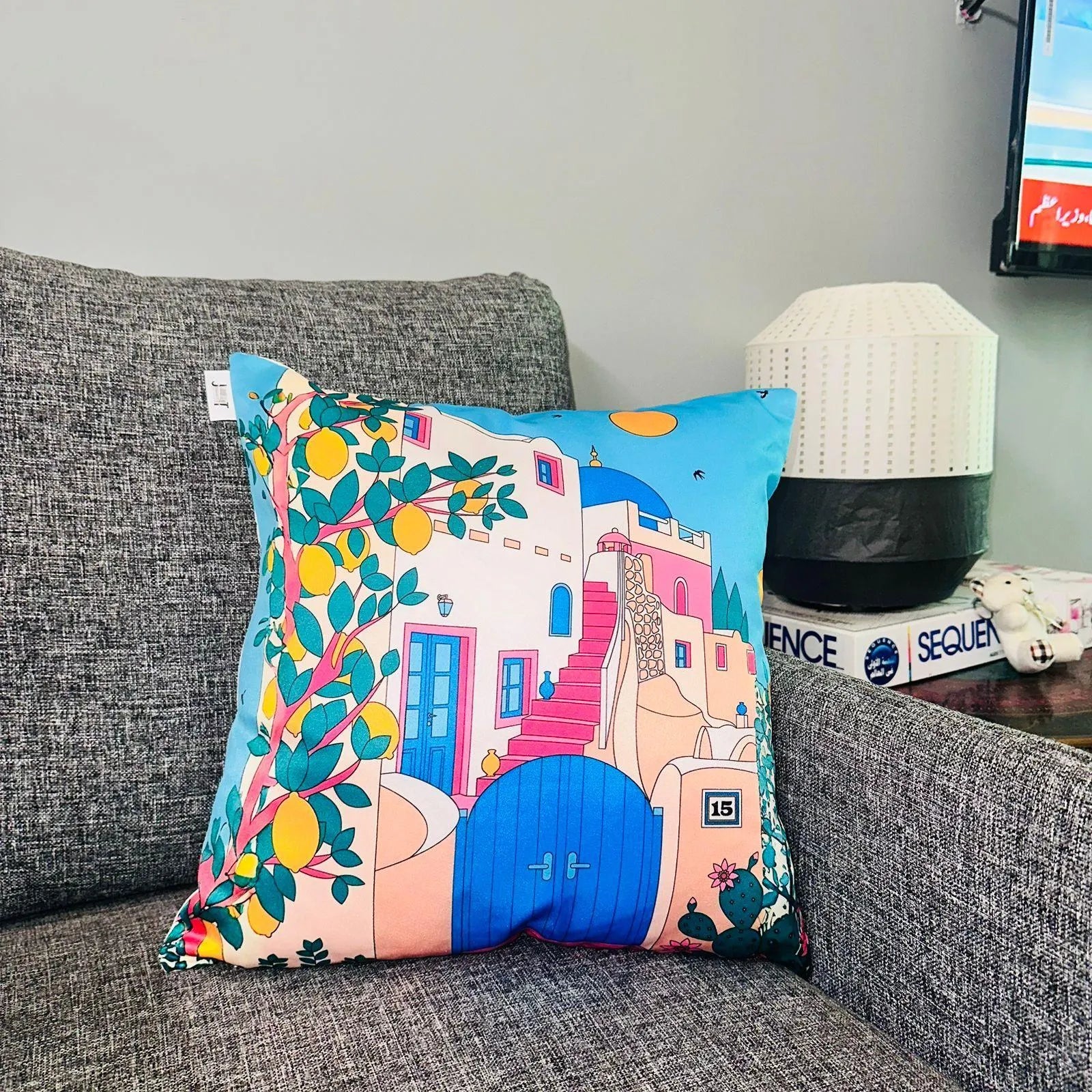 Mediterranean Escape – Premium Velvet Cushion Cover (16x16)