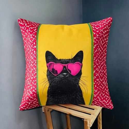 Cool Cat – Premium Suede Cushion Cover (16x16)