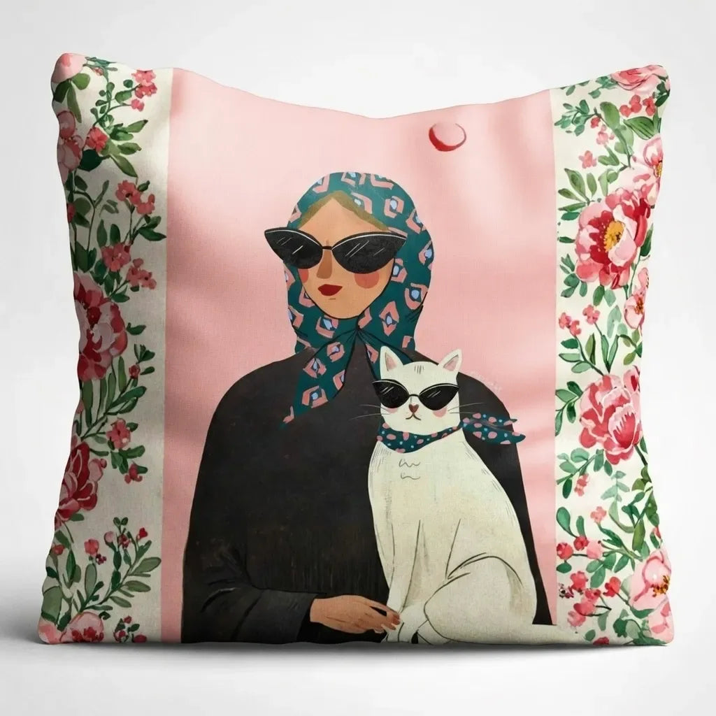 Lady Cat – Premium Satin Cushion Cover (16x16) - Joot Official 